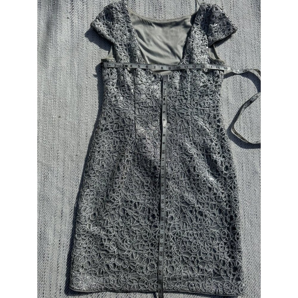 Simply Liliana Womens Silver Gray 8 Dress Sequence Formal Shimmer Sheath Midi - Picture 11 of 14